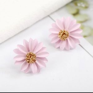 Pink & Gold Flower Studs Earrings
